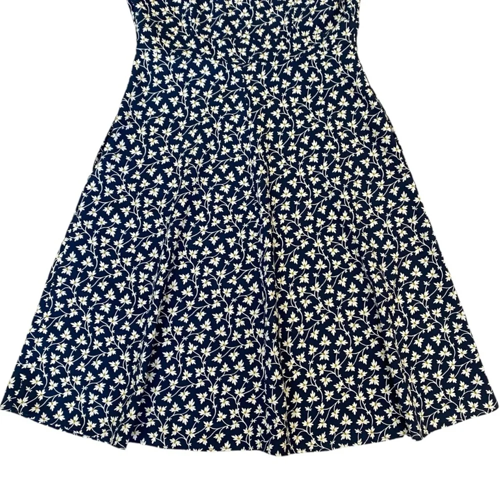 Weekend Max Mara Dress Short Sleeve Navy Blue w/ White green Floral Mini Size 10 - Picture 6 of 10